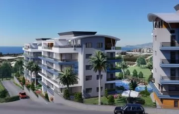 Обзор расположения нового жилого комплекса c видом на море в Алании